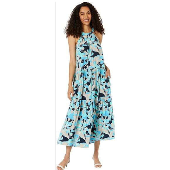 3629) Tommy Hilfiger Floral Halter Maxi Dress Oasis Combo Size XS - Picture 1 of 9